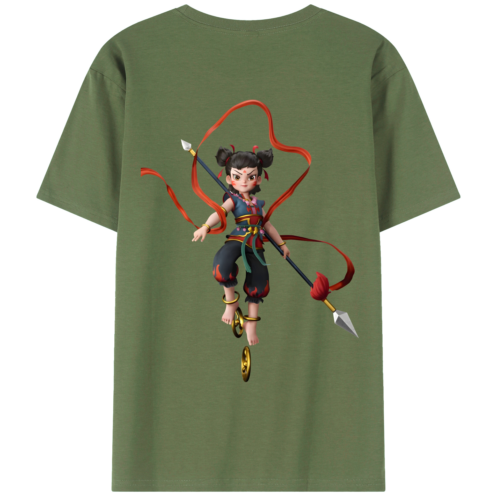 （画像用） Ne Zha 2 ナタ 魔童の大暴れ 綿100％ メンズ半袖Tシャツ（バックプリント） 通気性